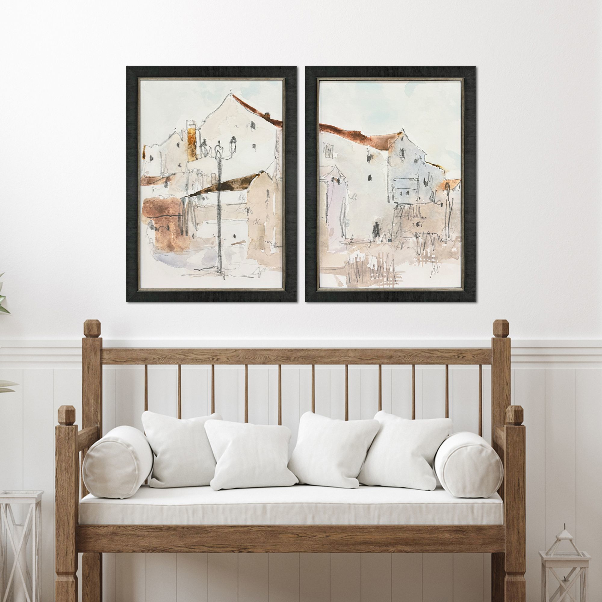 Frigiliana Sketch Brown and Beige and Black and Rust Framed Art