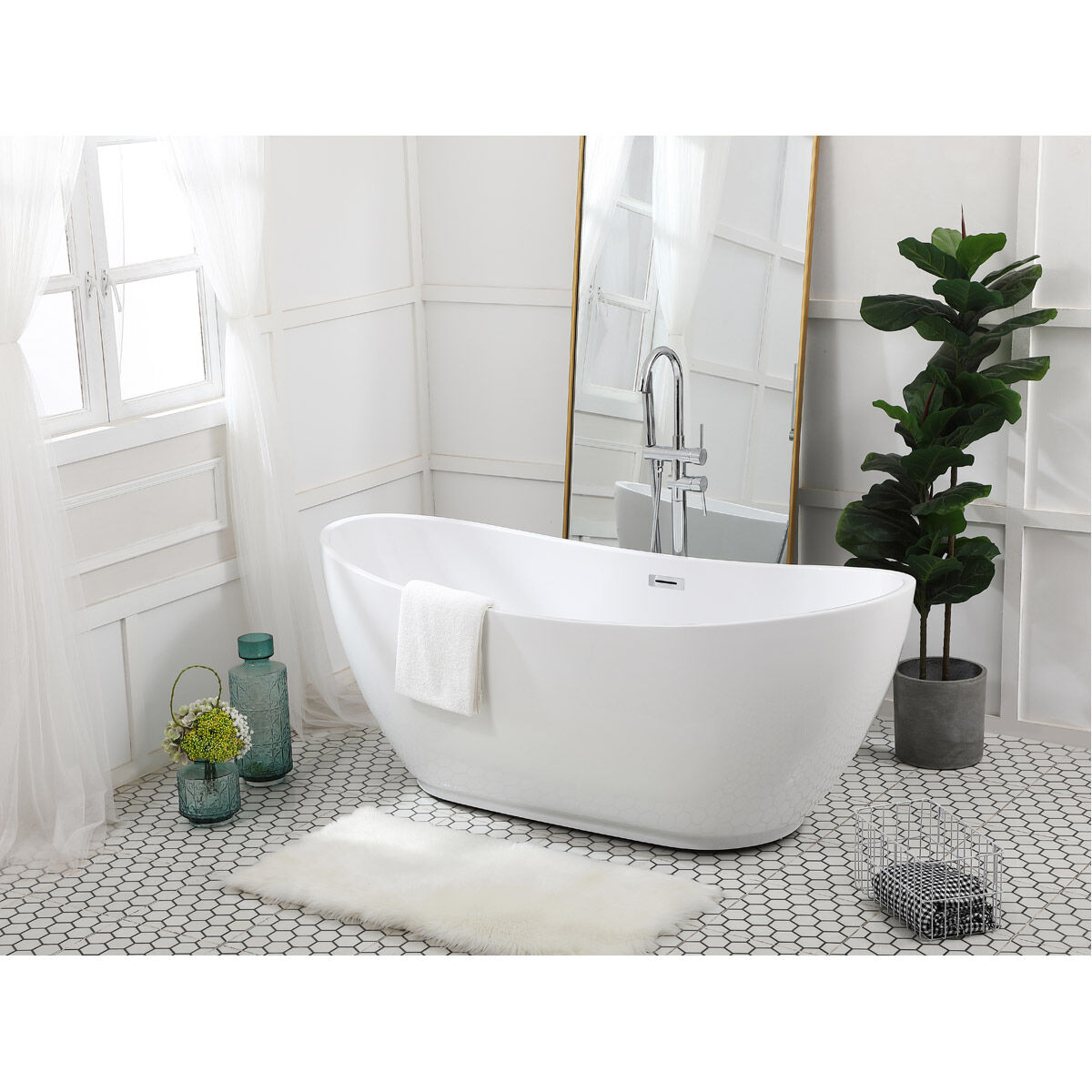 Ines Glossy White and Chrome Bathtub