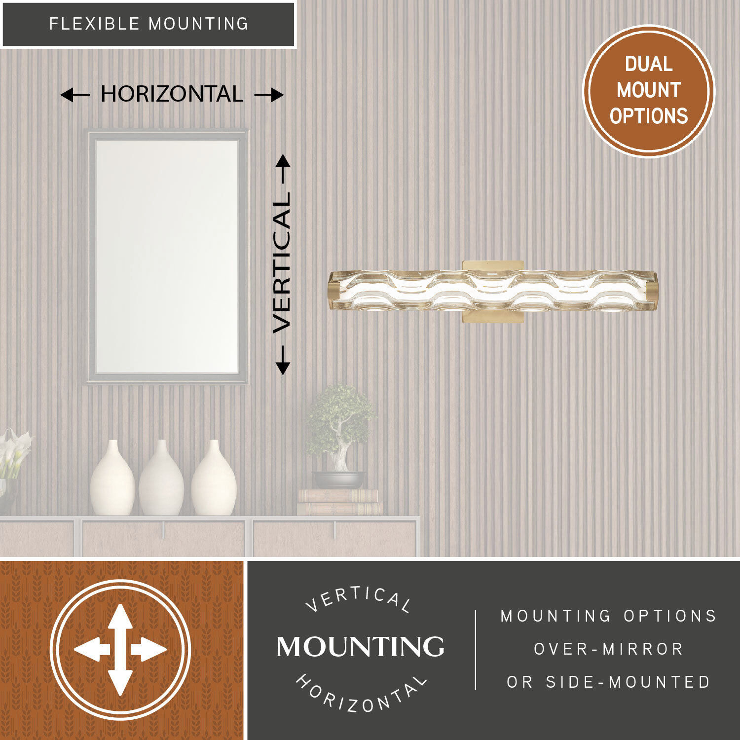 Marseille LED 24 inch Natural Brass Bathroom Light Wall Light