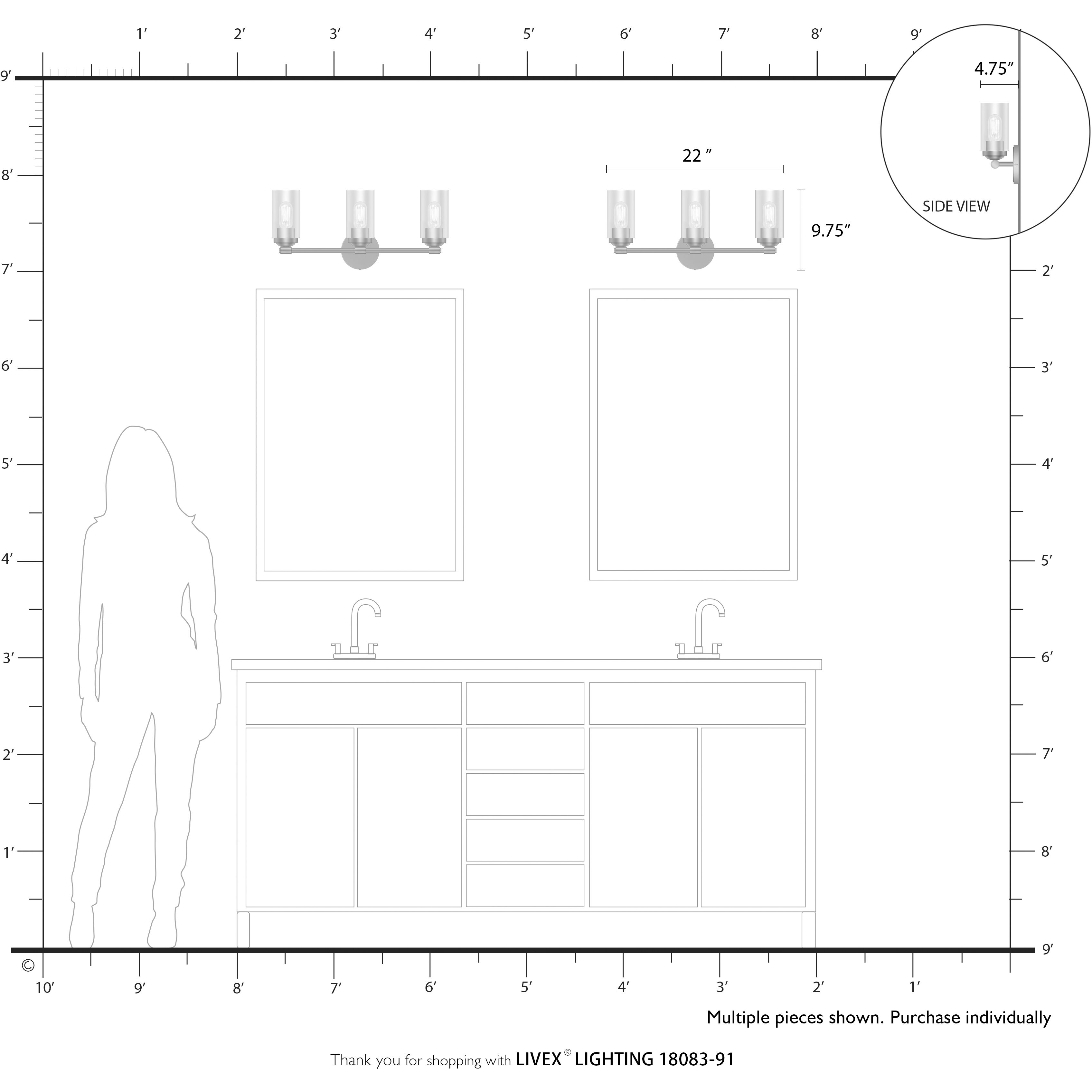 Whittier 3 Light 22 inch Brushed Nickel Vanity Sconce Wall Light