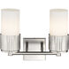 Bolivar 2 Light 13.5 inch Satin Nickel Bath Vanity Light Wall Light in Matte White Glass