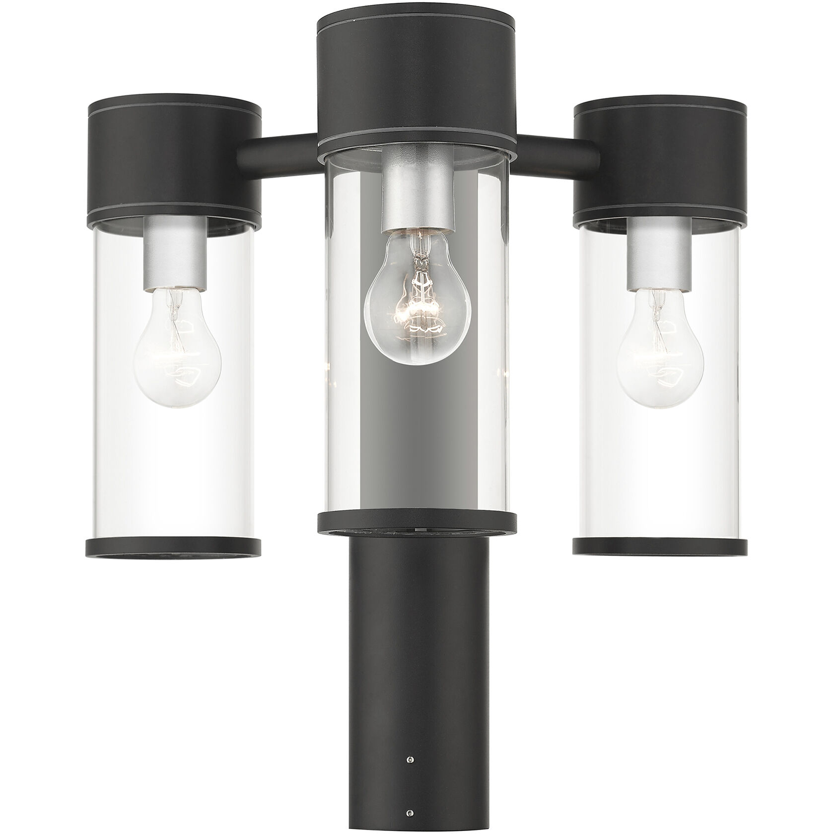 Atlantic 3 Light 18 inch Textured Black with Antique Silver Finish Accents Outdoor Extra Large Post Top Lantern