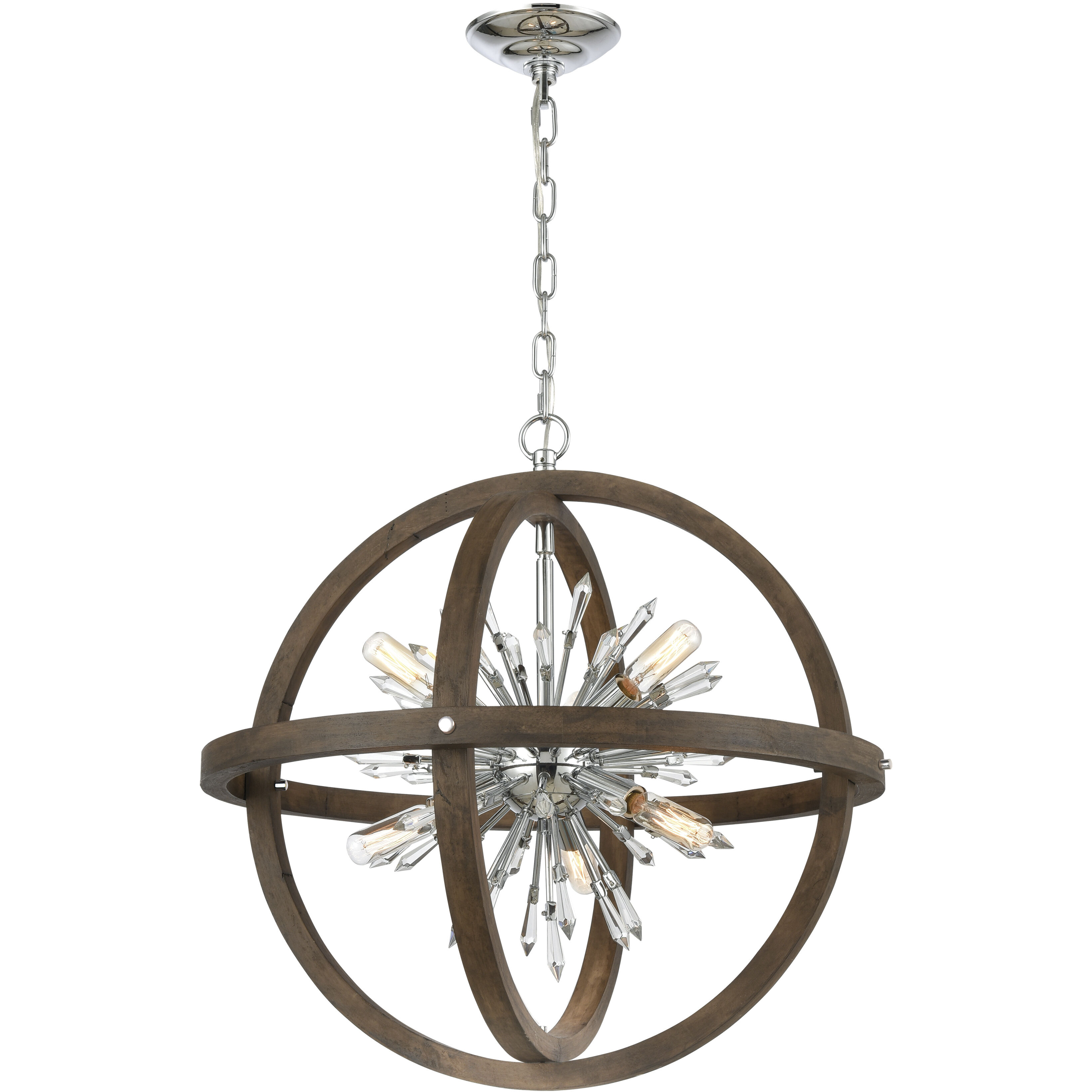 Morning Star 10 Light 30 inch Aged Fir with Chrome Chandelier Ceiling Light