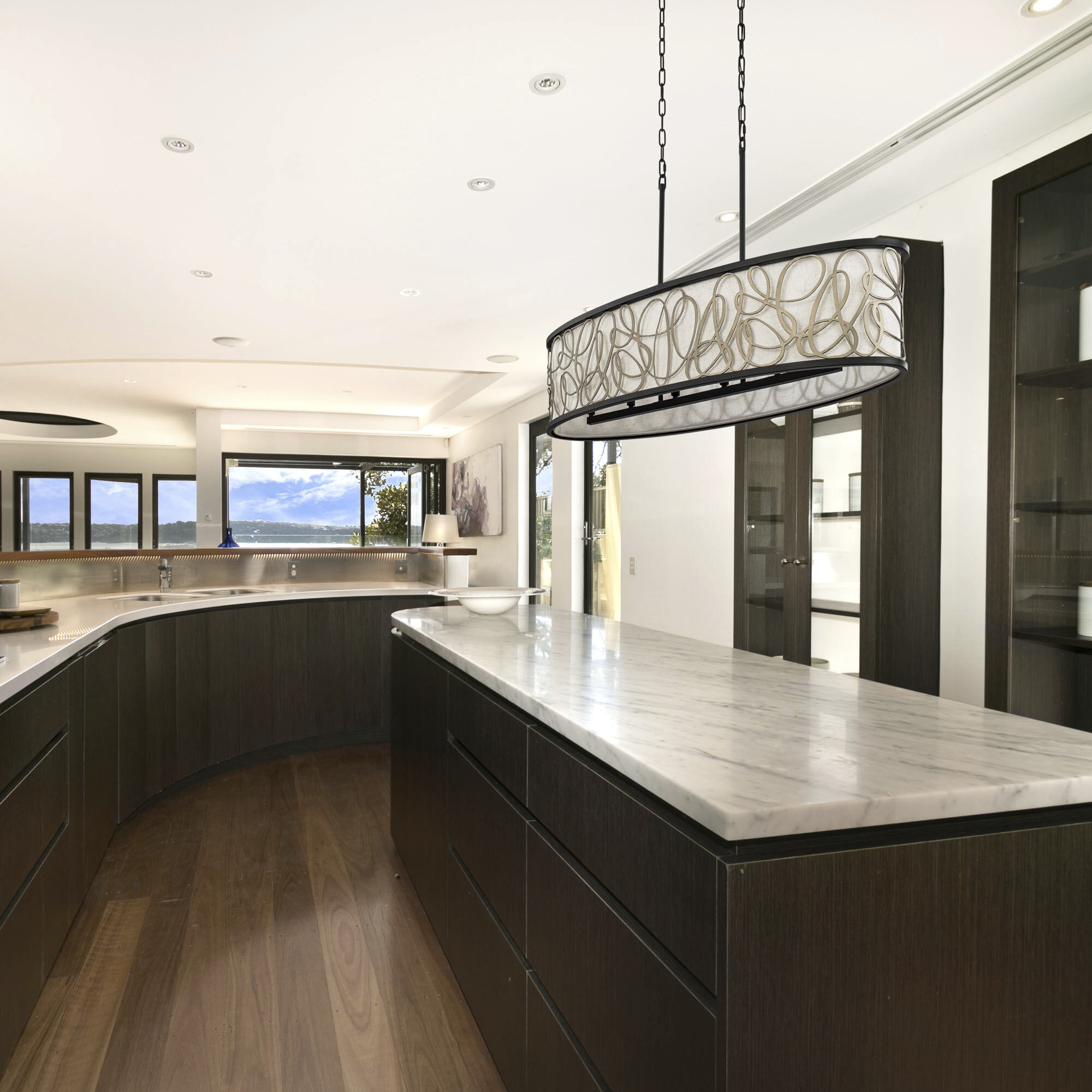 Scribble 6 Light 48 inch Matte Black with Artifact Linear Pendant Ceiling Light, Smithsonian Collaboration