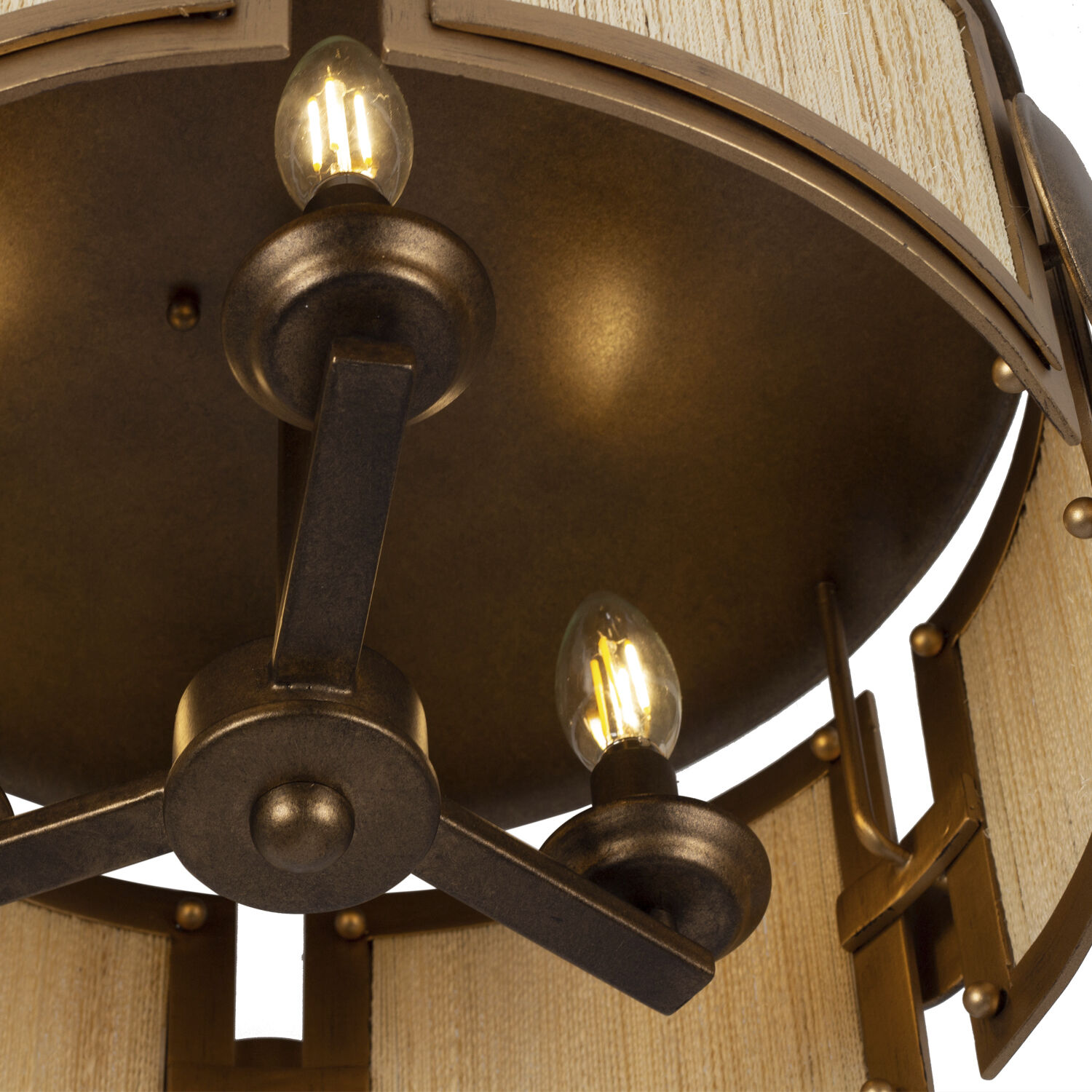 Button 3 Light 18 inch Pearlized Antique Brass and Modern Gold Semi Flush Mount Ceiling Light