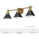 Carrington Isle 3 Light 27 inch Matte Black and Luxe Gold Bath Vanity Wall Light, Medium