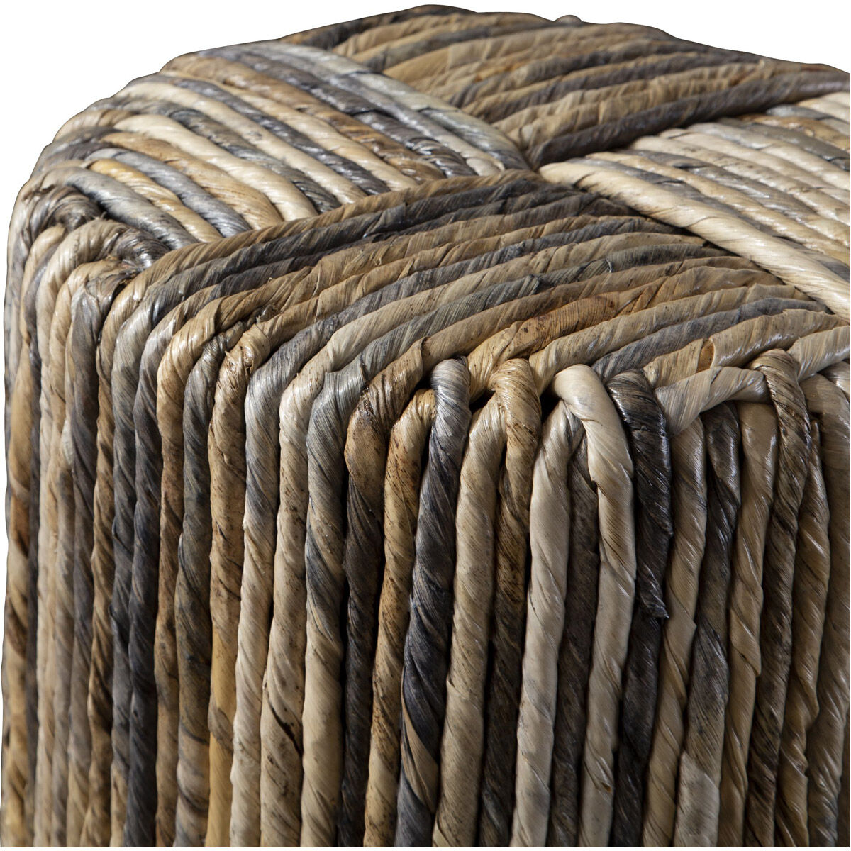 Sunda 18 inch Woven Banana Leaf in Gray and Natural Color Tones Accent Stool