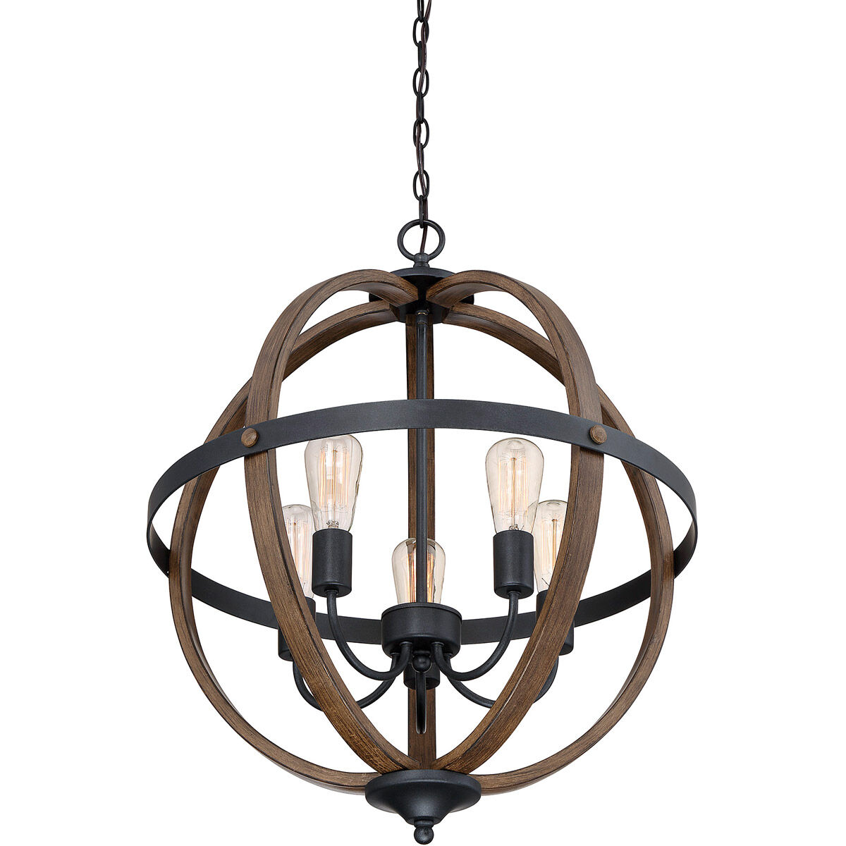 Farmhouse 5 Light 22 inch Wood with Black Chandelier Ceiling Light