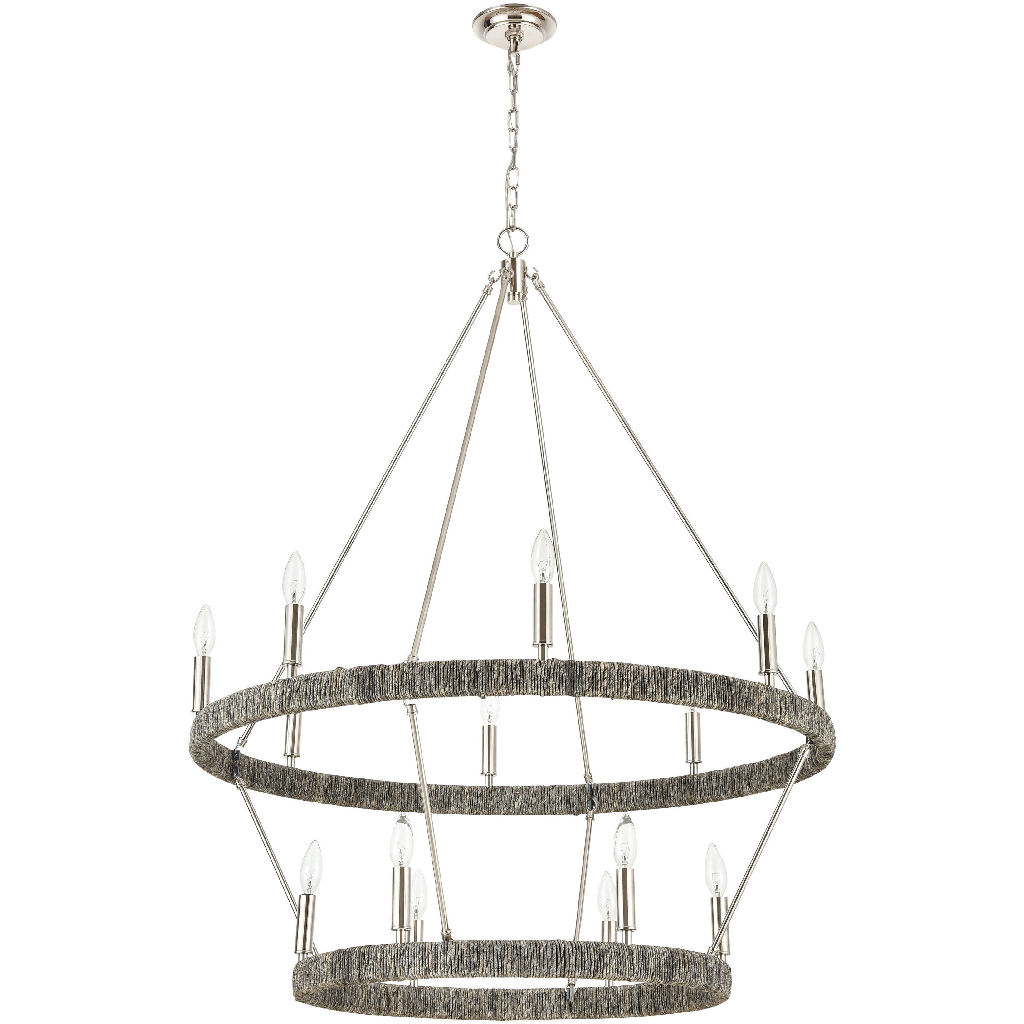 Abaca 14 Light 36 inch Polished Nickel with Gray Chandelier Ceiling Light