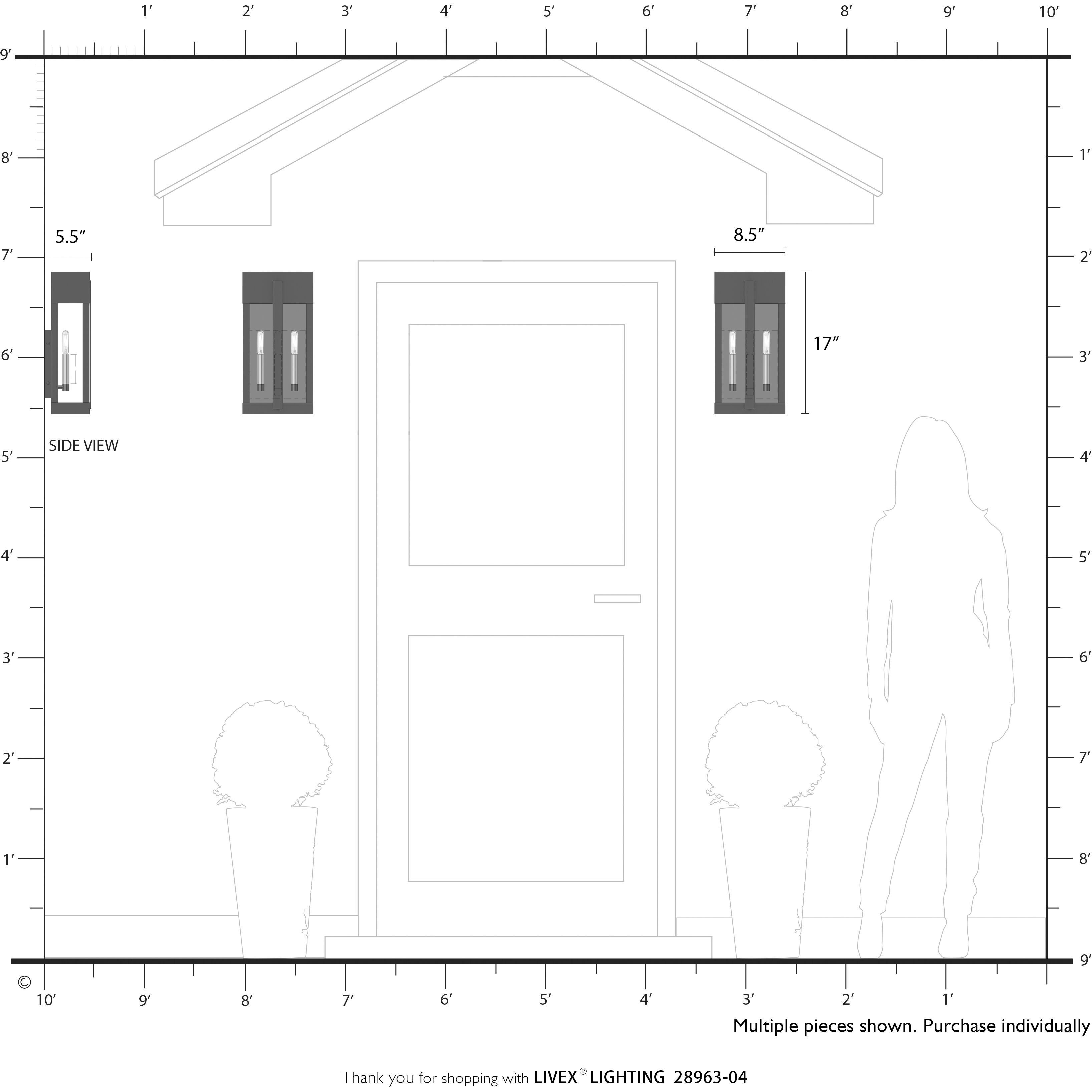 Berksford 3 Light 17 inch Black with Brushed Nickel Candles Outdoor Wall Lantern