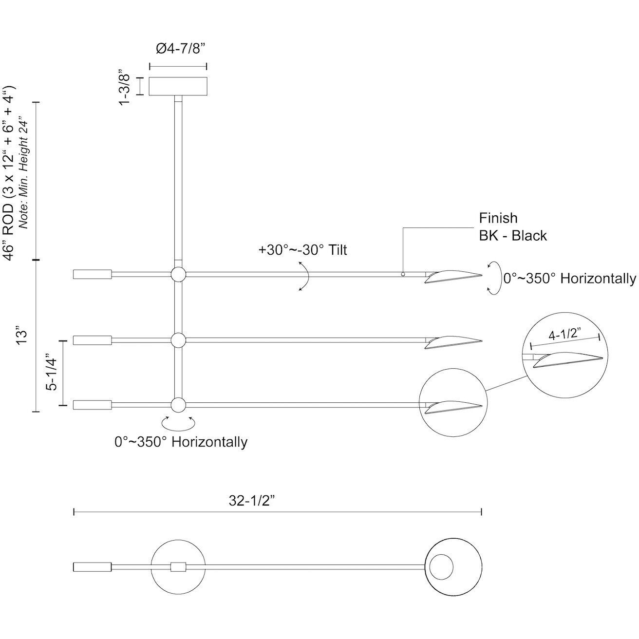 Rotaire LED 32.5 inch Black Chandelier Ceiling Light