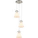 Newton Cone 3 Light 15.5 inch Brushed Satin Nickel Multi Pendant Ceiling Light in White Glass