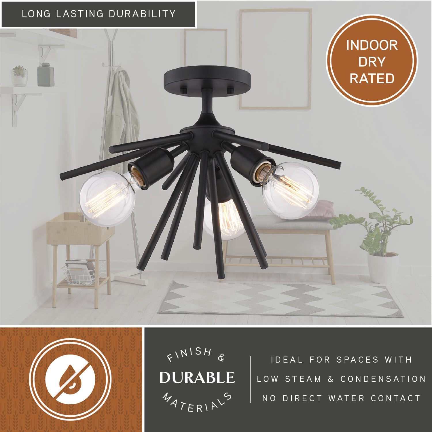 Estelle 3 Light 17 inch Matte Black Semi-Flush Mount Ceiling Light
