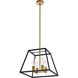 Declan 4 Light 16 inch Black and Brass Pendant Ceiling Light