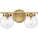 Mid-Century Modern 2 Light 16 inch Natural Brass Bathroom Vanity Light Wall Light
