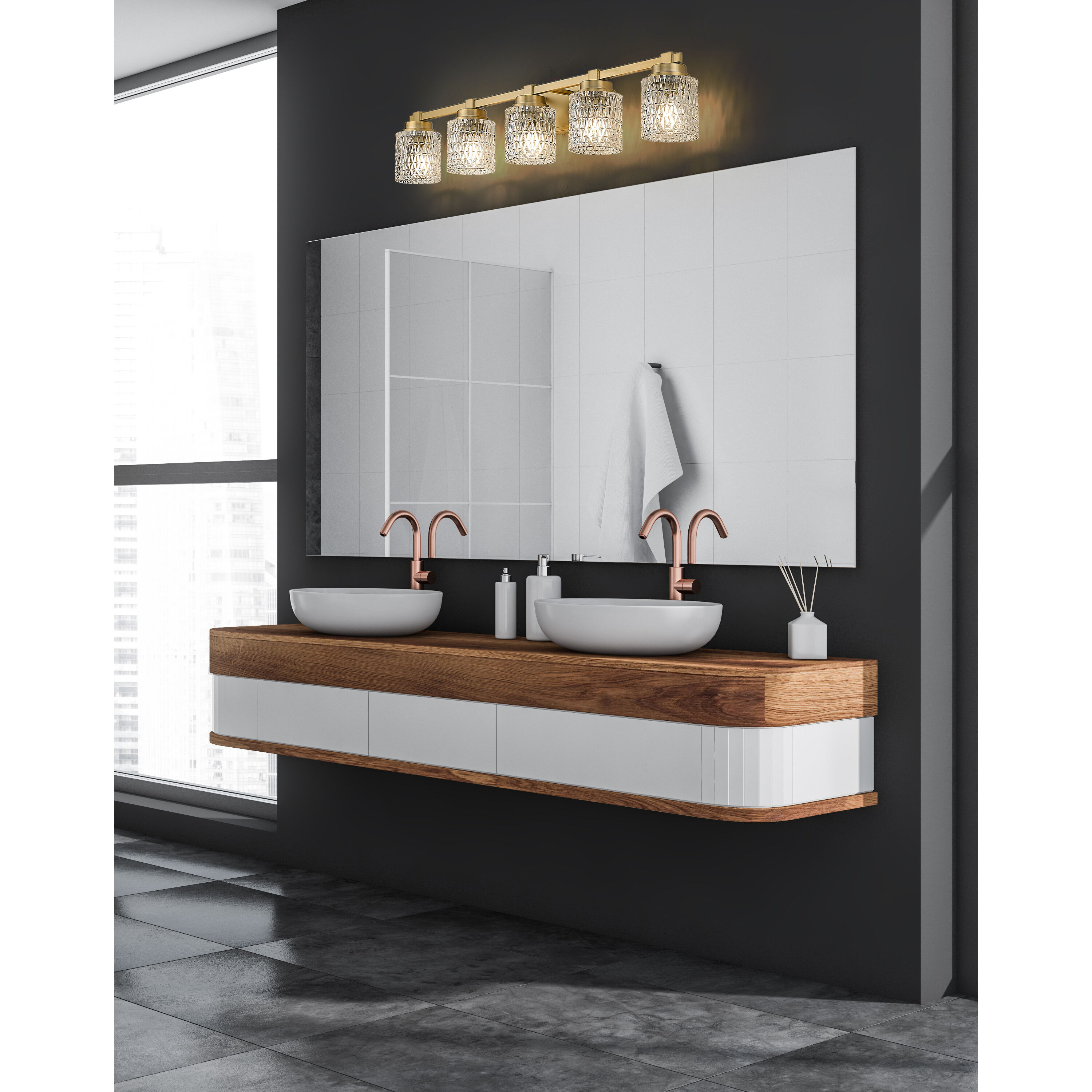 Jacqueline 5 Light 40.25 inch Modern Gold Bathroom Vanity Wall Light