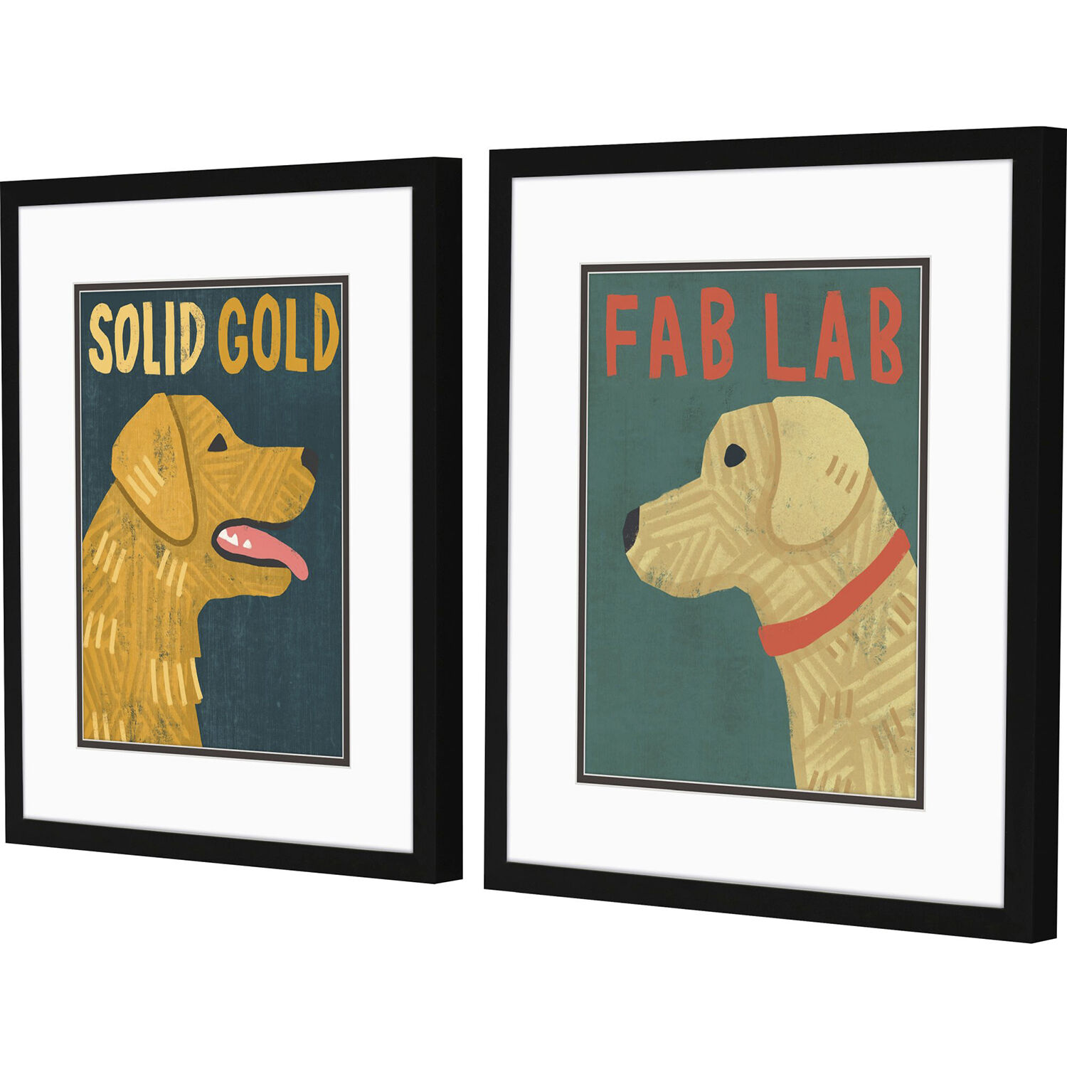 Dogs Blue and Yellow and Red and Beige Framed Art, Propac