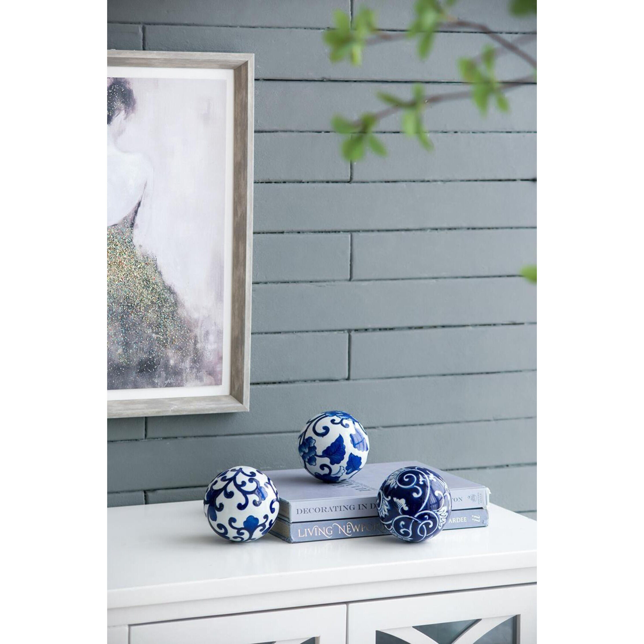 Aline Blue/White Decorative Orb, Set of 4