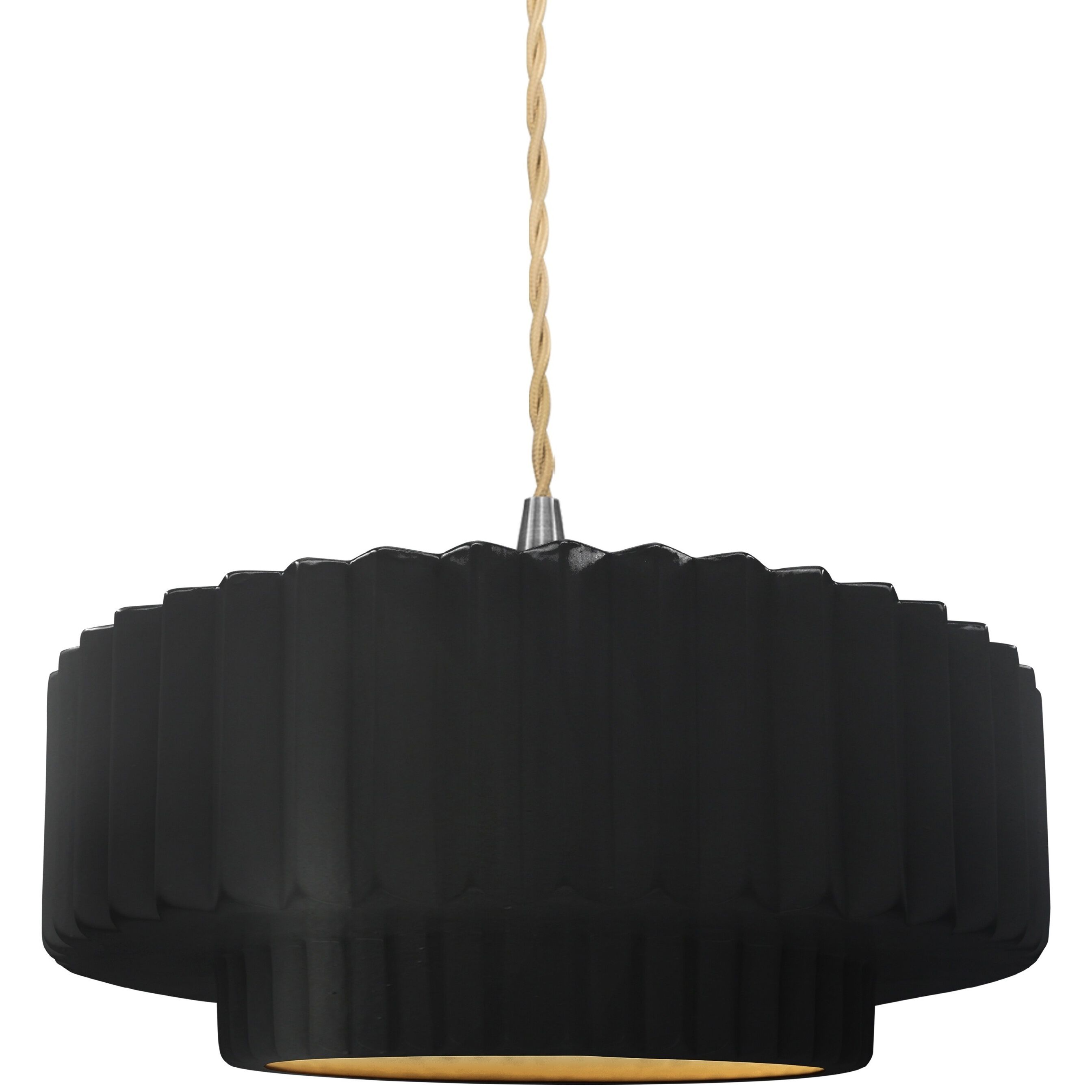 Radiance Collection - Pleated Tier Pendant Ceiling Light in Brushed Nickel, Dedicated LED, Beige Twist Cord, Carbon Matte Black/Champagne Gold, 14.5W x 5.25H, Form+Finish+Function