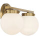 Mid-Century Modern 2 Light 16 inch Natural Brass Bathroom Vanity Light Wall Light