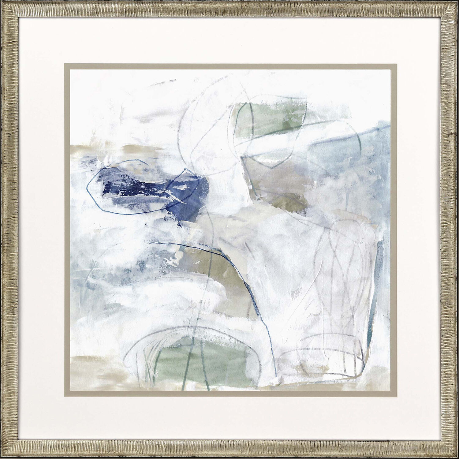 Pebble Coast White and Blue and Green and Beige Framed Art