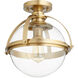 Meridian 1 Light 12.5 inch Aged Brass Semi Flush Mount Ceiling Light