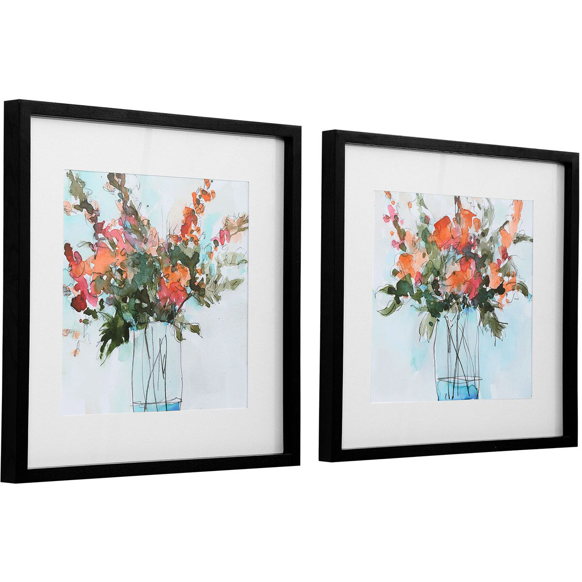 Fresh Flowers 26 X 26 inch Watercolor Prints, Set of 2