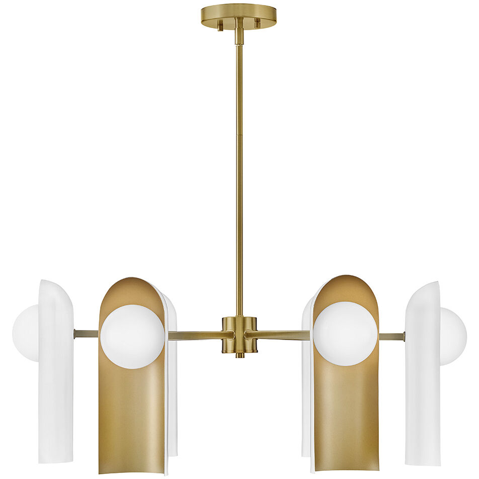 Zuri 6 Light 30 inch Lacquered Brass with Satin Off-White Chandelier Ceiling Light in Lacquered Brass and Satin Off-White