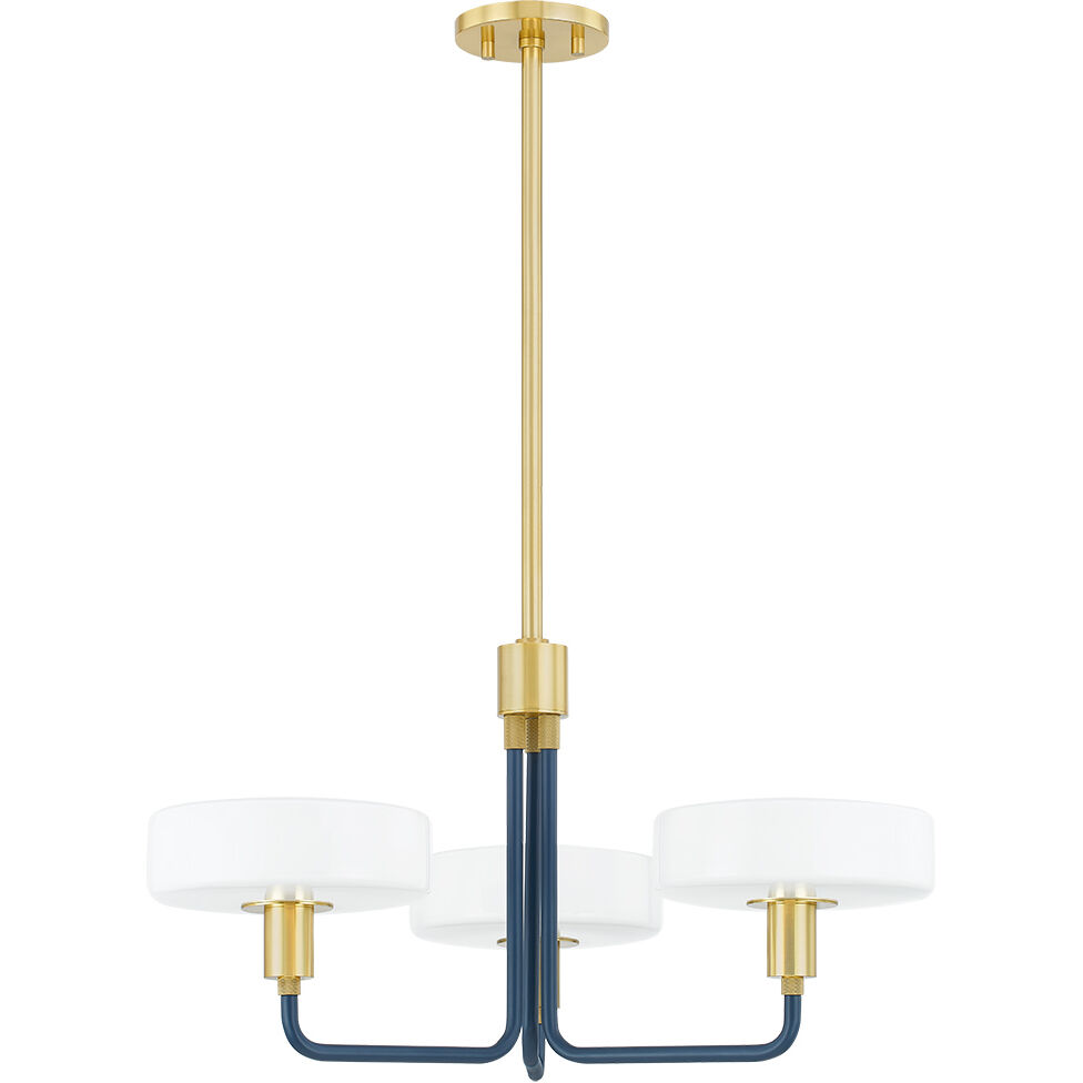 Aston 3 Light 24.25 inch Aged Brass/Slate Blue Chandelier Ceiling Light