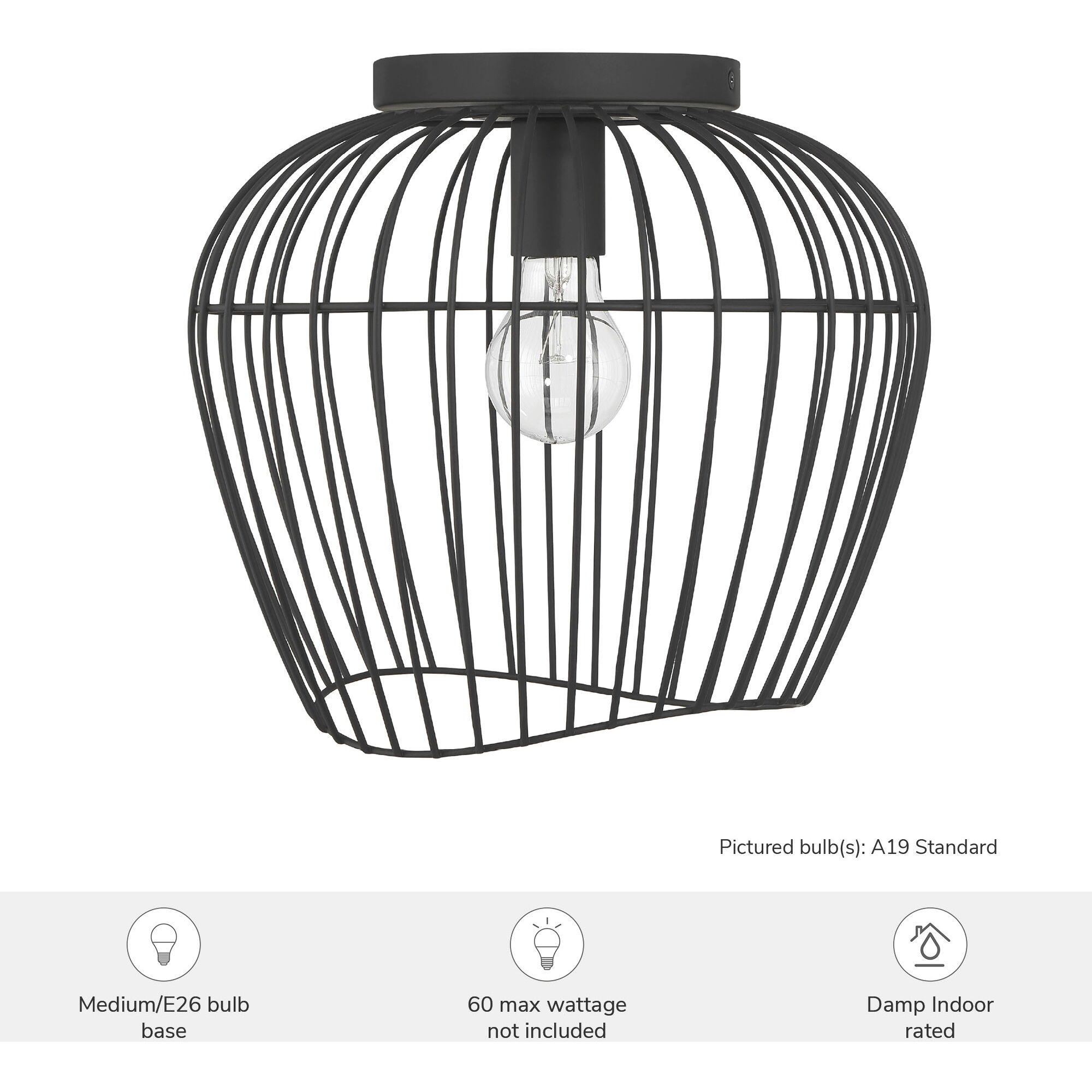 Redding 1 Light 12 inch Matte Black Flush Mount Ceiling Light, Medium