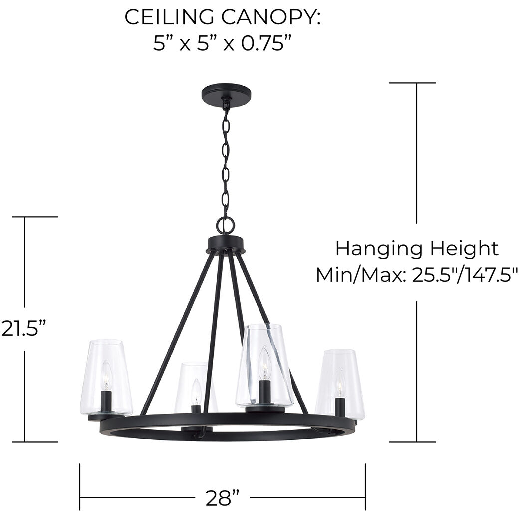 Aaron 4 Light 28 inch Matte Black Chandelier Ceiling Light