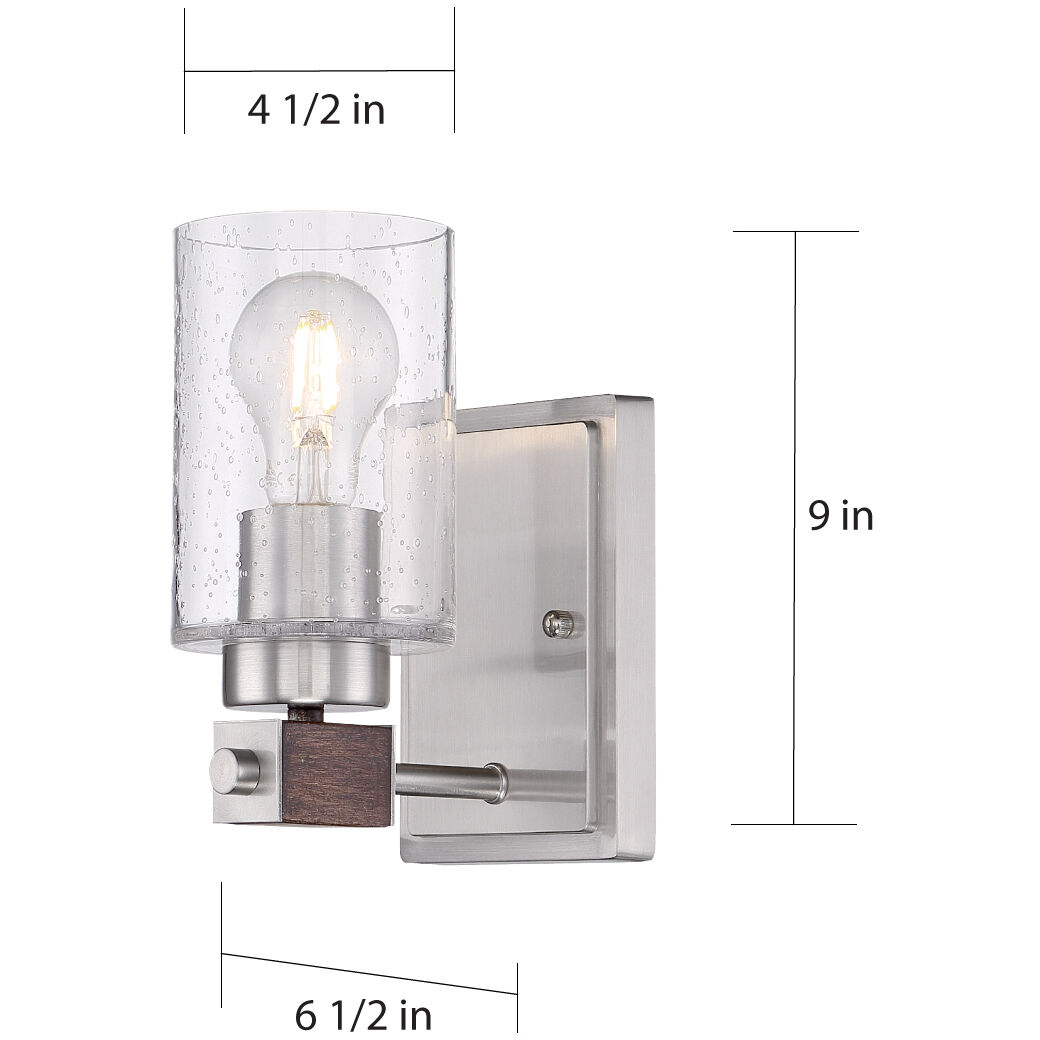 Arabel 1 Light 4.25 inch Brushed Nickel and Nutmeg Wood Vanity Light Wall Light