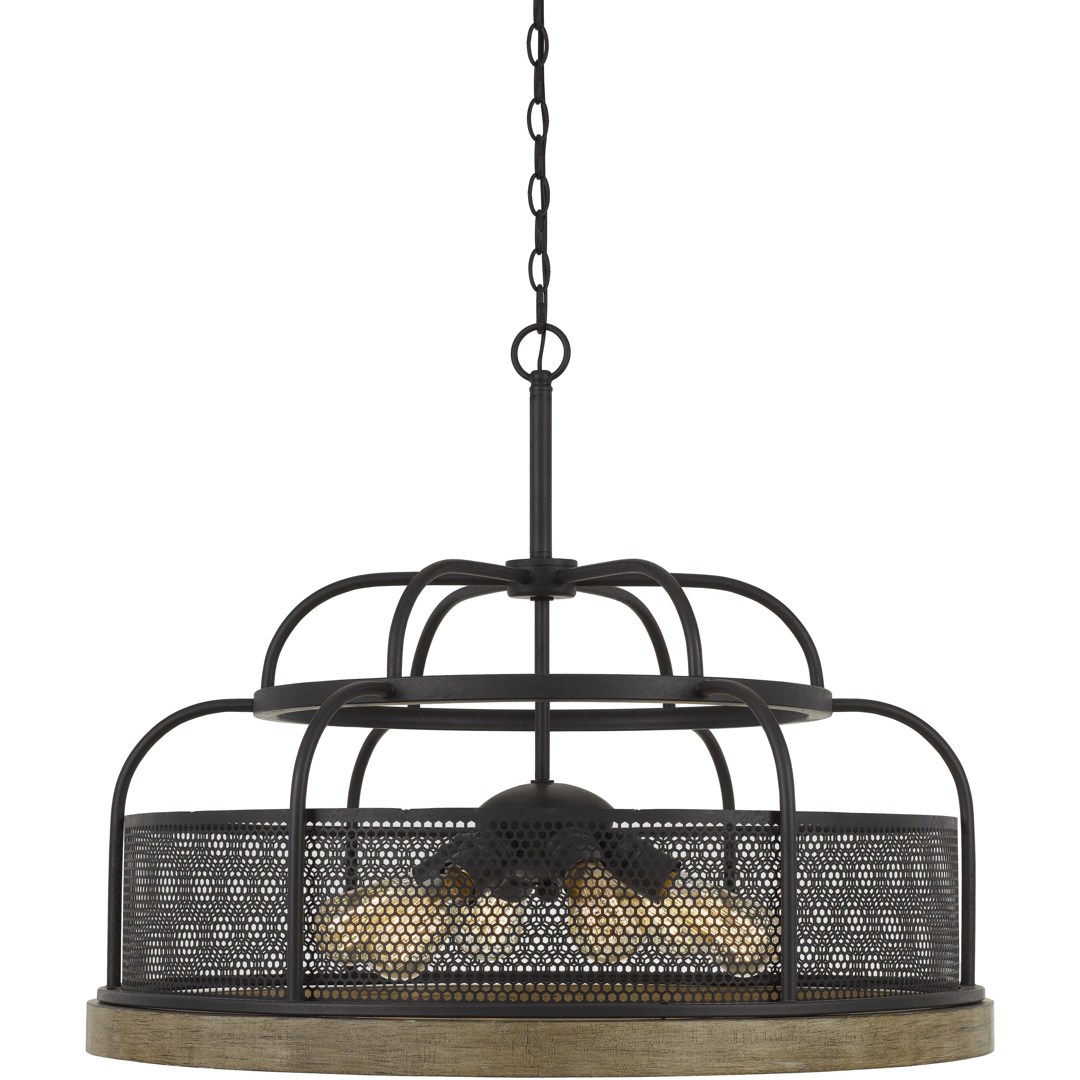 Akaki 6 Light 24 inch Iron and Light Oak Chandelier Ceiling Light, Dome
