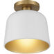 Vintage 1 Light 9 inch White and Natural Brass Semi-Flush Ceiling Light in White with Natural Brass