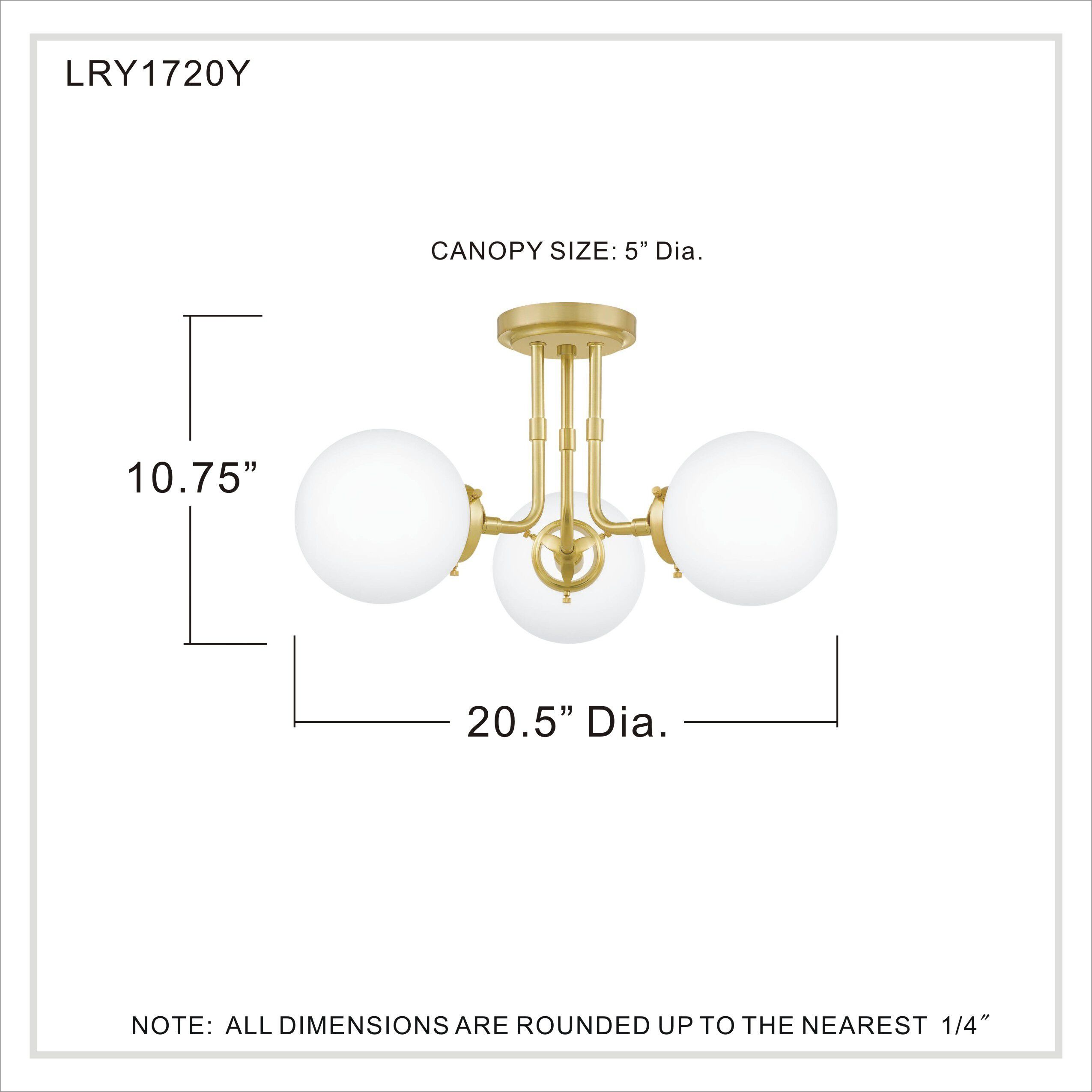 Landry 3 Light 21 inch Satin Brass Semi-Flush Mount Ceiling Light 