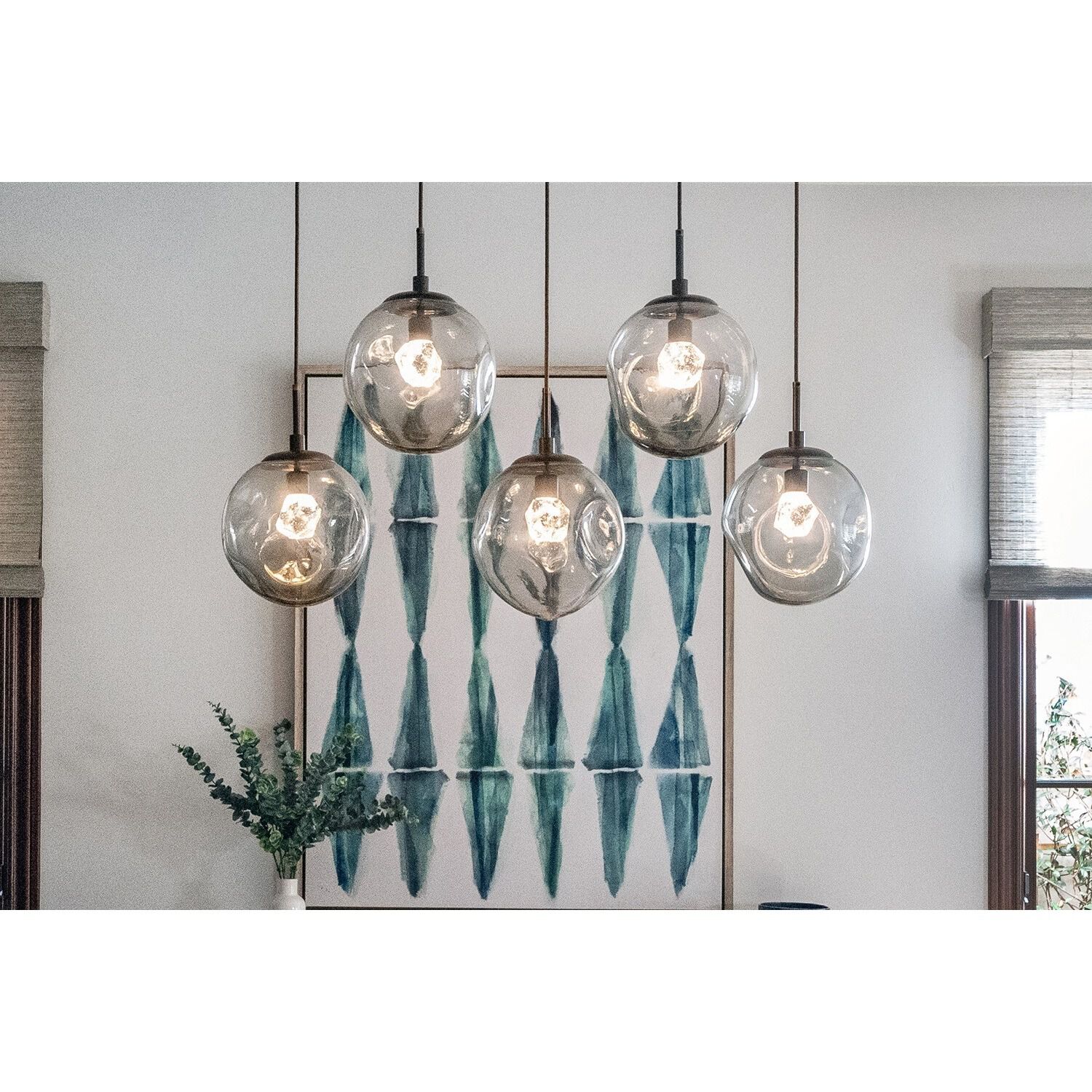 Aster LED LED Novel Brass Linear Pendant Ceiling Light in 3000K LED, Zircon Inner - Smoke Outer, Multi-Pendant