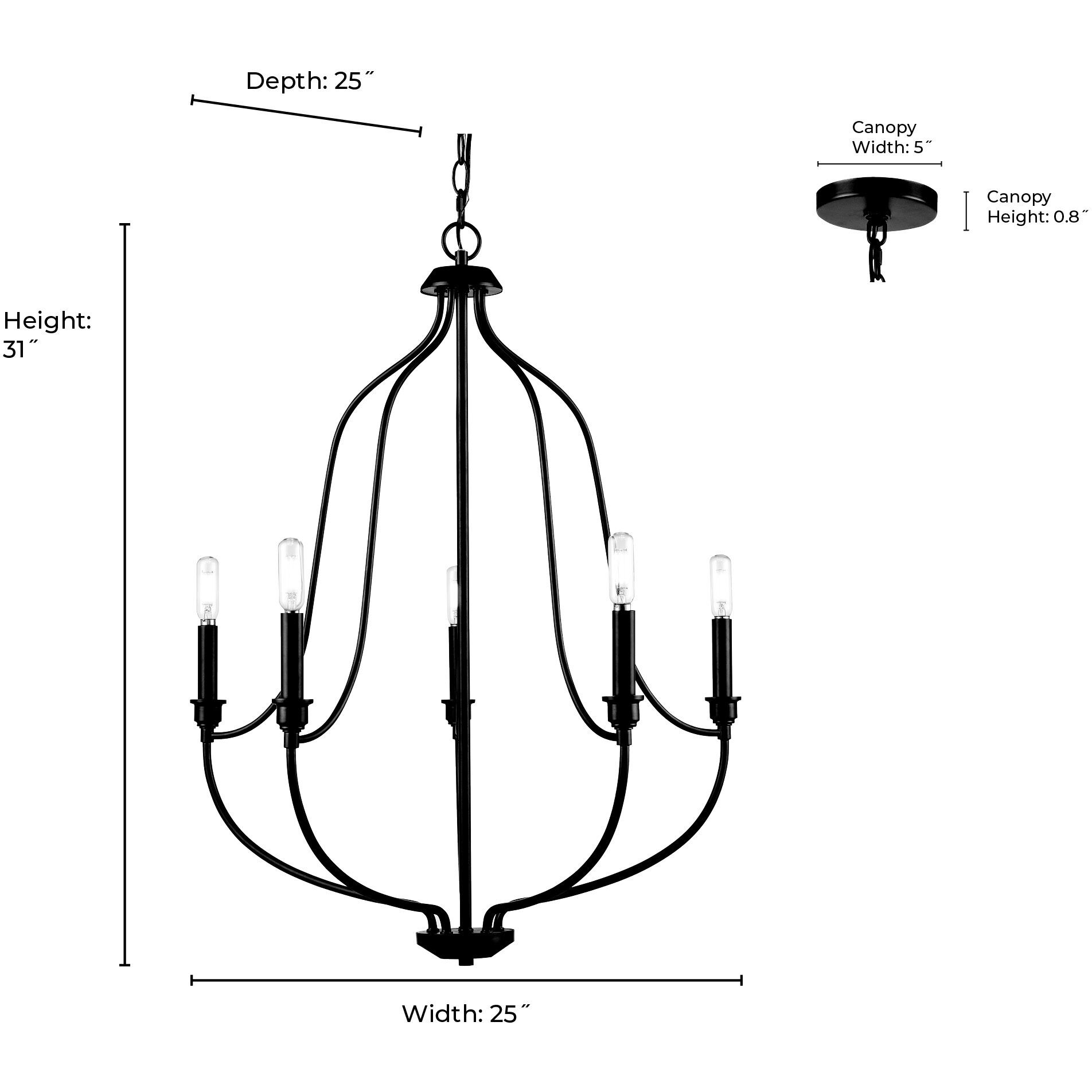 Senoia 5 Light 25 inch Modern Gold Chandelier Ceiling Light
