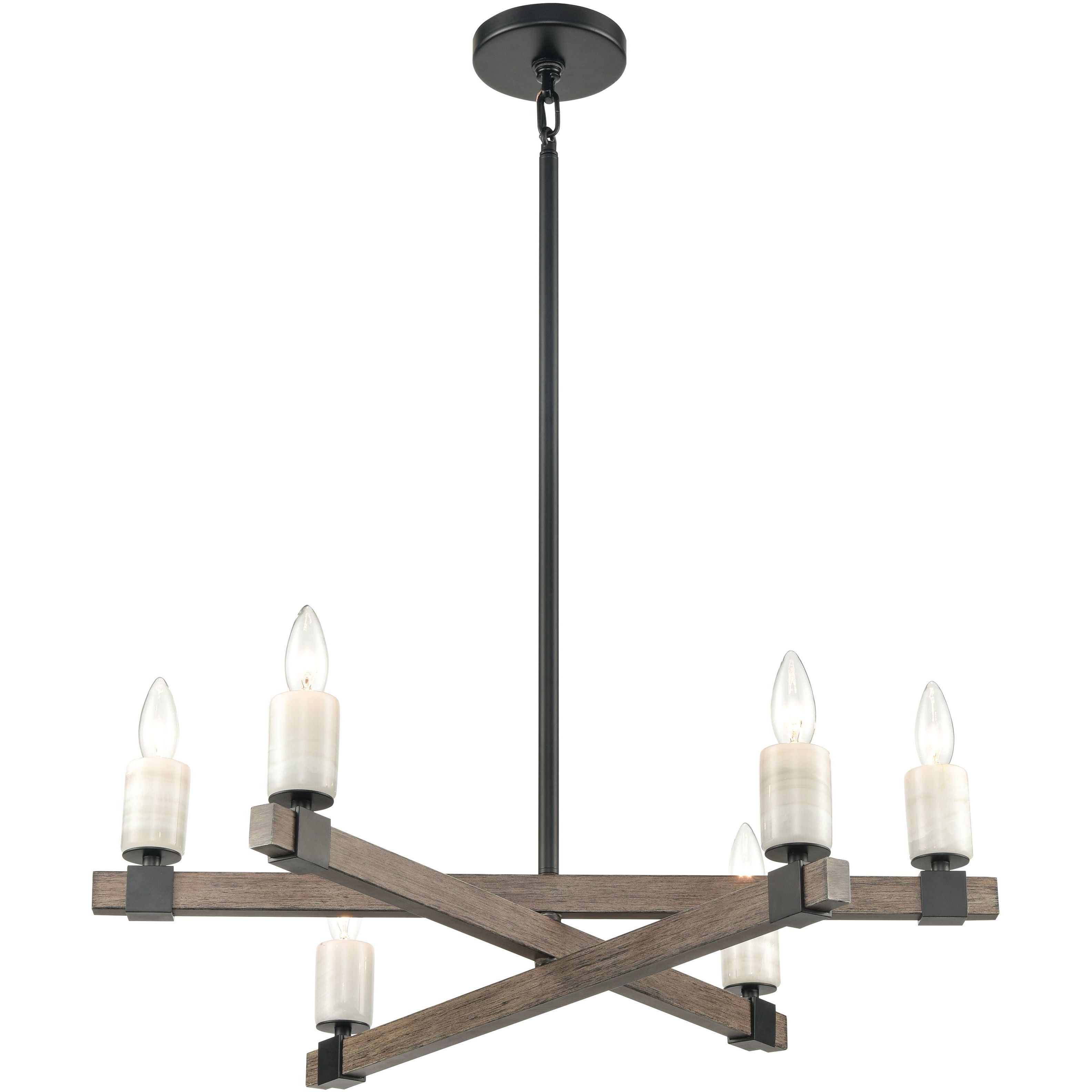 Stone Manor 6 Light 27 inch Matte Black with Aspen and White Chandelier Ceiling Light