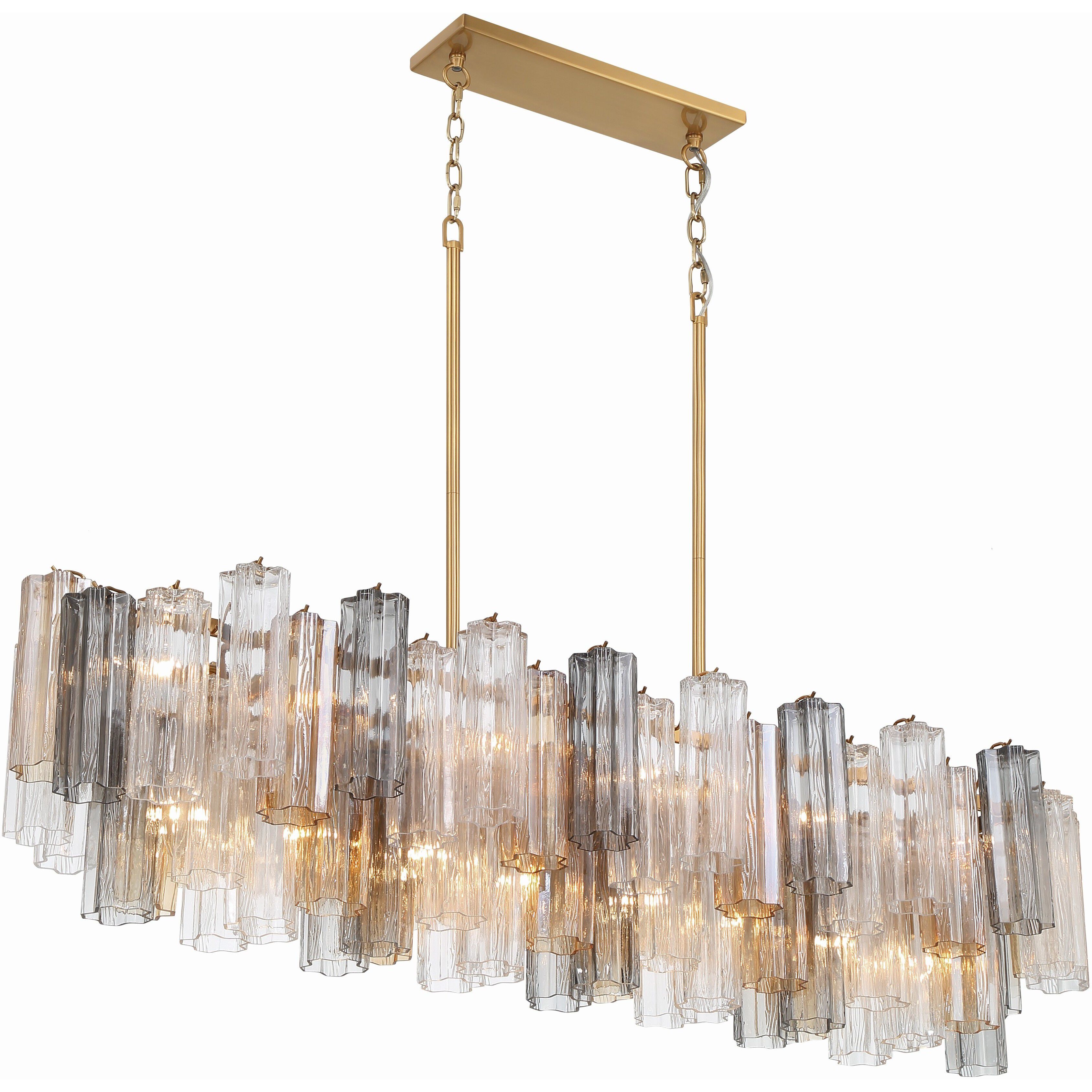 Addis 14 Light 51.75 inch Aged Brass Linear Chandelier Ceiling Light in Tronchi Glass Autumn