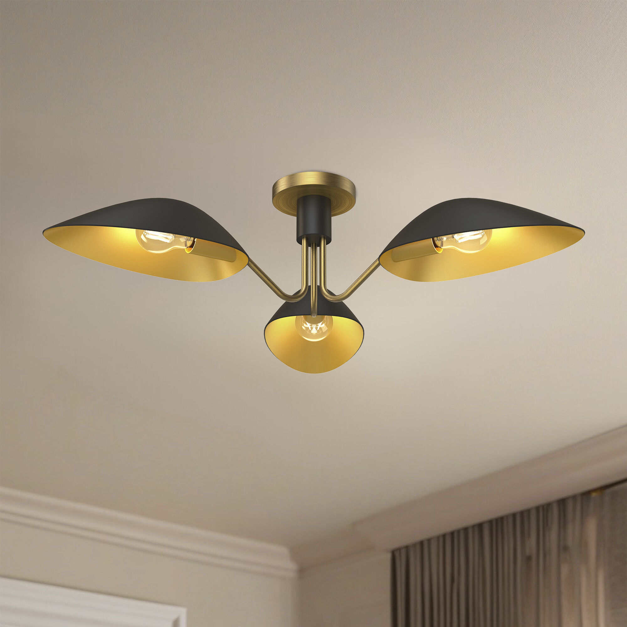 Alora Mood Oscar 3 Light 31.75 inch Aged Gold/Matte Black Semi-Flush Mount Ceiling Light in Aged Gold and Matte Black