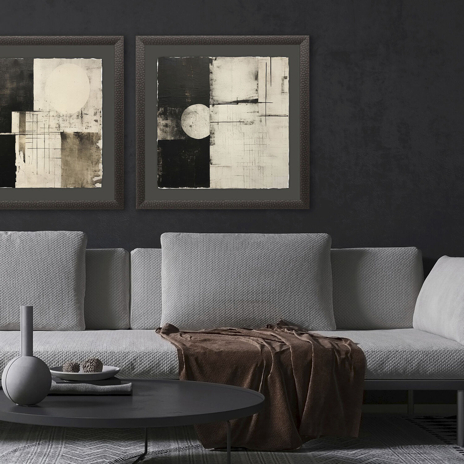 Shattered Impressions Black and Beige and Brown and Neutral Framed Art