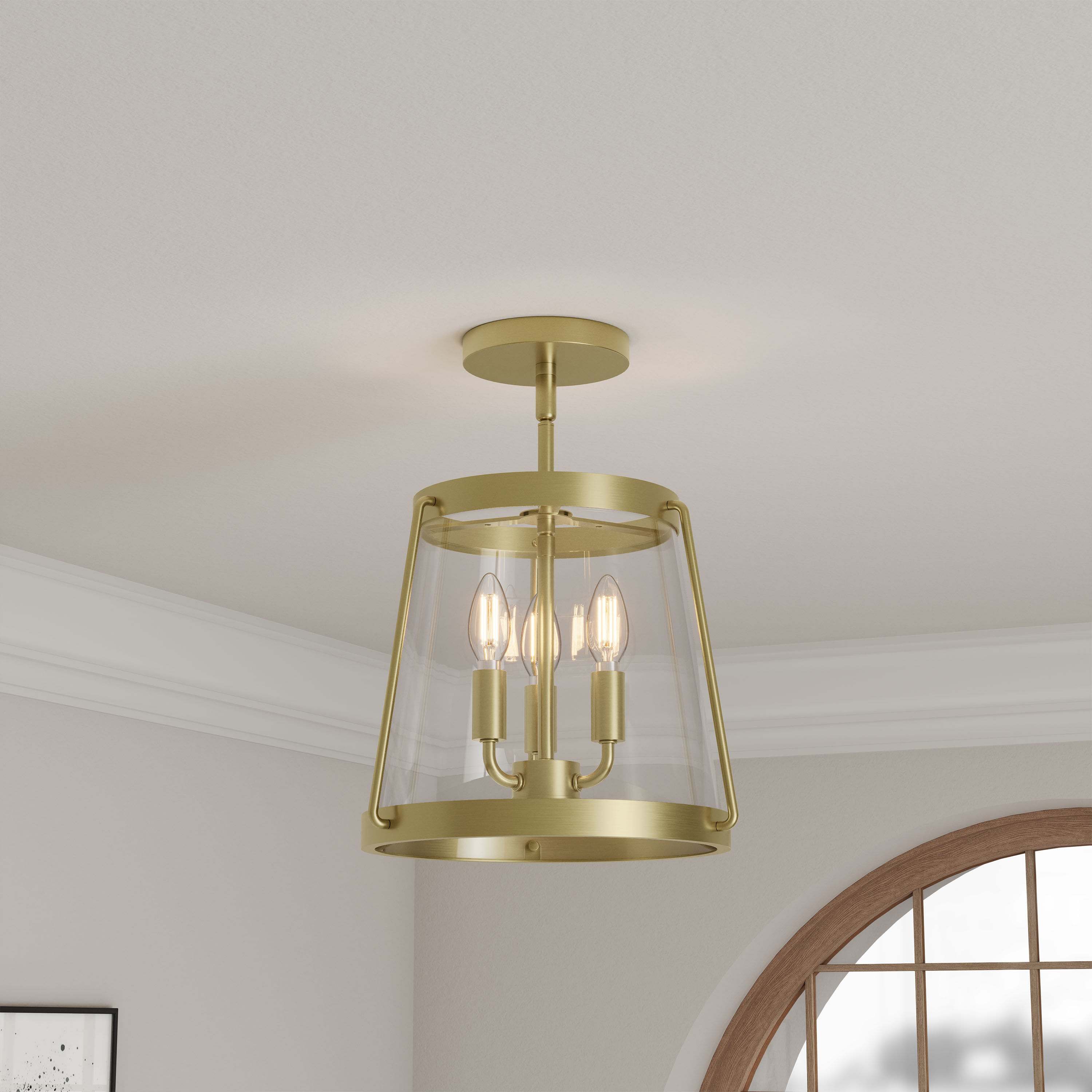Adabella 3 Light 12.25 inch Vintage Brass Semi-Flush Mount Ceiling Light
