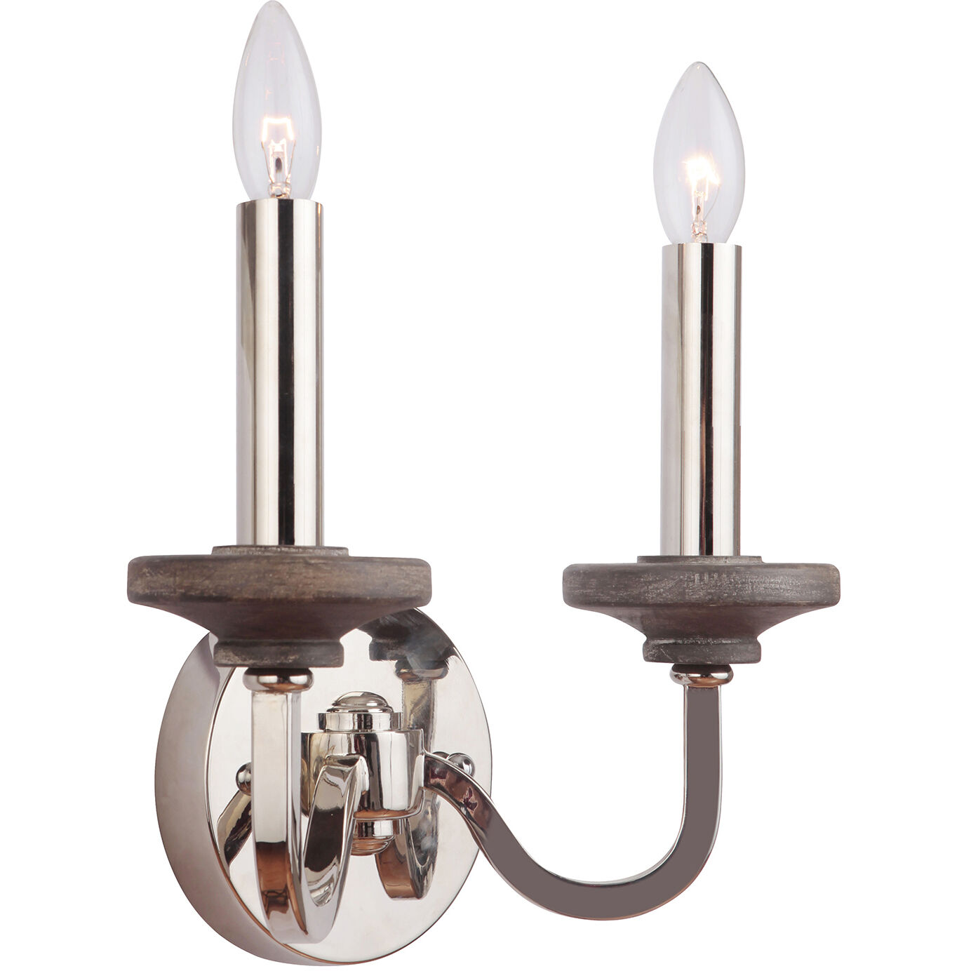 Ashwood 2 Light 12 inch Polished Nickel/Greywood Wall Sconce Wall Light in Polished Nickel and Greywood