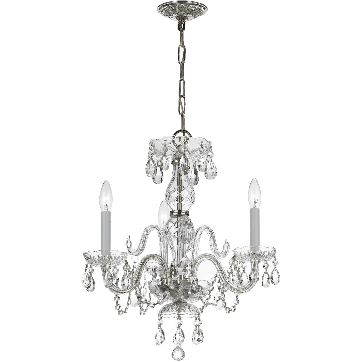 Traditional Crystal 3 Light 16 inch Polished Chrome Mini Chandelier Ceiling Light in Clear Hand Cut