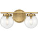 Mid-Century Modern 2 Light 16 inch Natural Brass Bathroom Vanity Light Wall Light