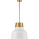 Vintage 1 Light 17 inch White and Natural Brass Pendant Ceiling Light in White with Natural Brass