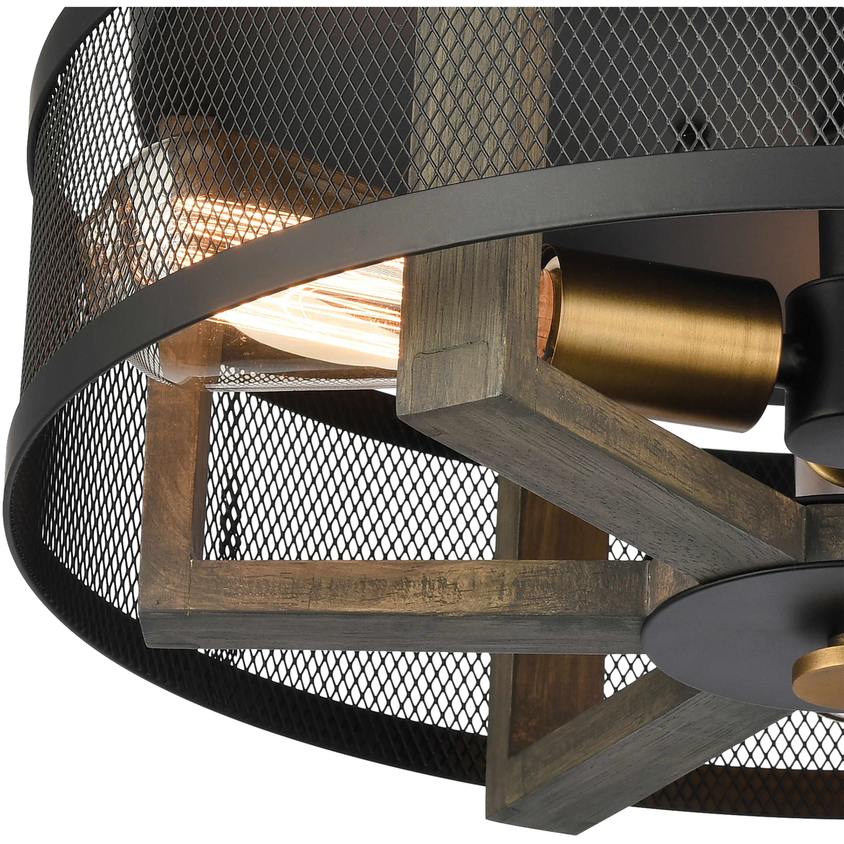 Woodbridge 3 Light 17 inch Matte Black with Weathered Oak and Brass Flush Mount Ceiling Light