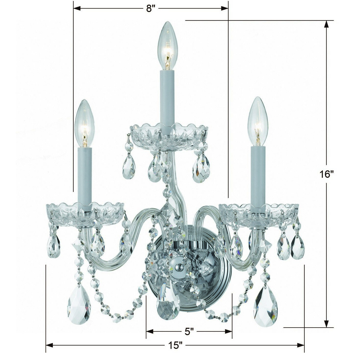 Traditional Crystal Sconce Wall Light in Clear Hand Cut, Polished Chrome