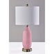 Freya 24 inch 100 watt Pink Texture Glass and Antique Brass Table Lamps Portable Light, Set of 2, Simplee Adesso