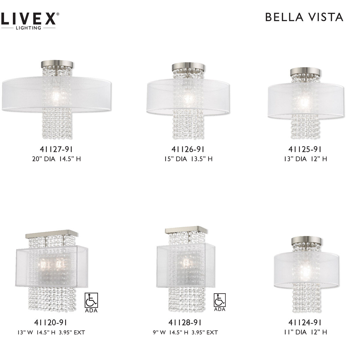 Bella Vista 1 Light 15 inch Brushed Nickel Semi-Flush Mount Ceiling Light